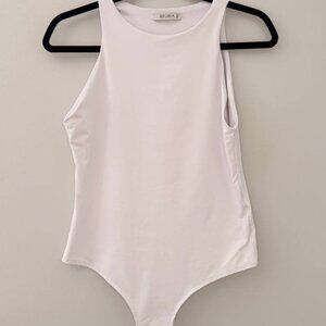 Reoria Women’s Sleeveless Bodysuit L White High Neck Stretch Tank Top
